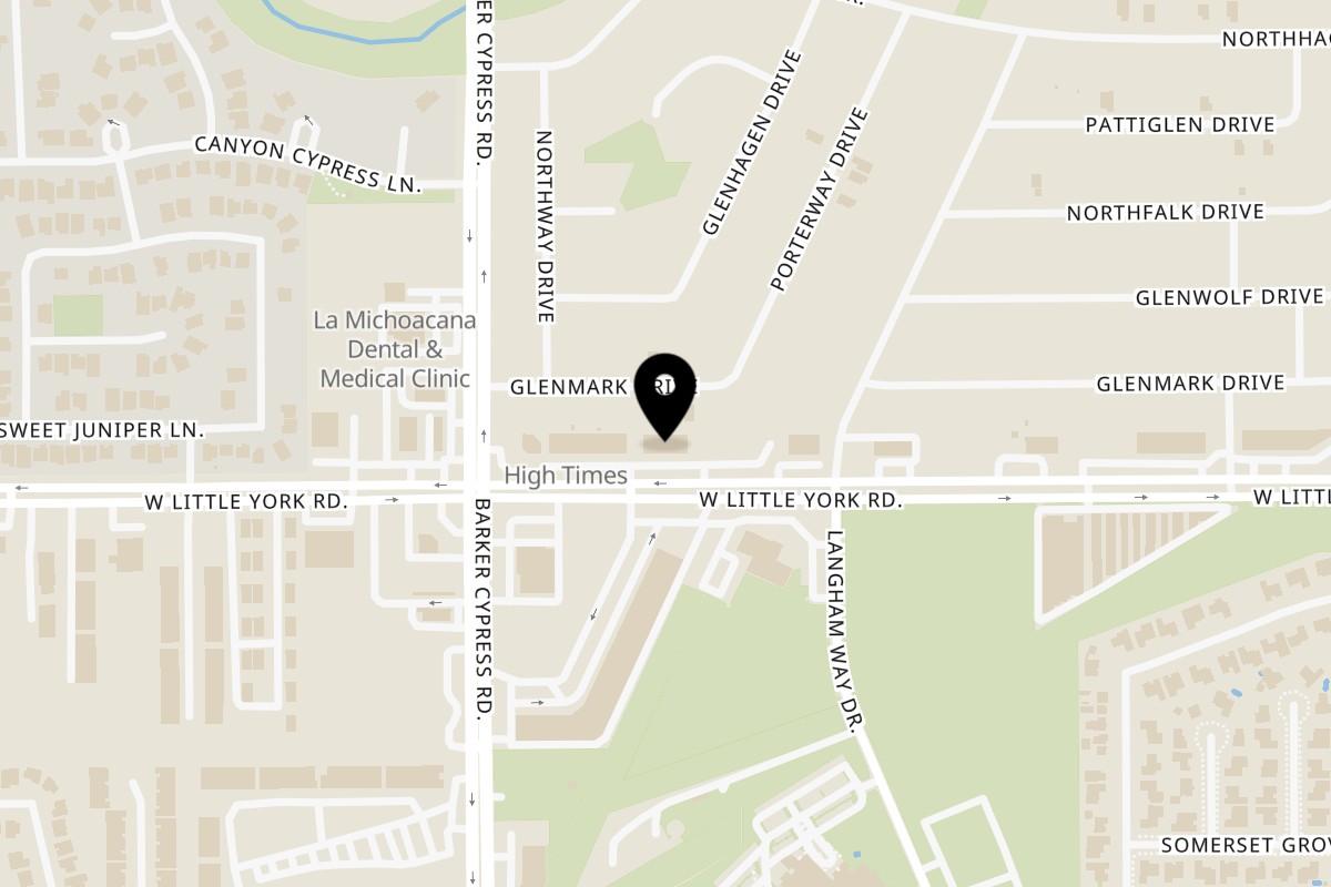 Map showing the location of Island Spice Bar and Grill on 17802 W Little York Rd in Houston